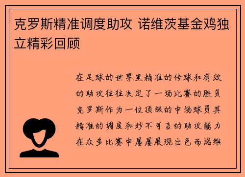 克罗斯精准调度助攻 诺维茨基金鸡独立精彩回顾